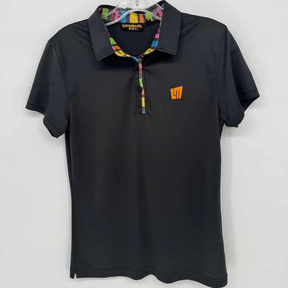 Loudmouth Golf Women's Black Short Sleeve Polo Shirt  Logo Colorful‎ Collar L - Picture 4 of 6